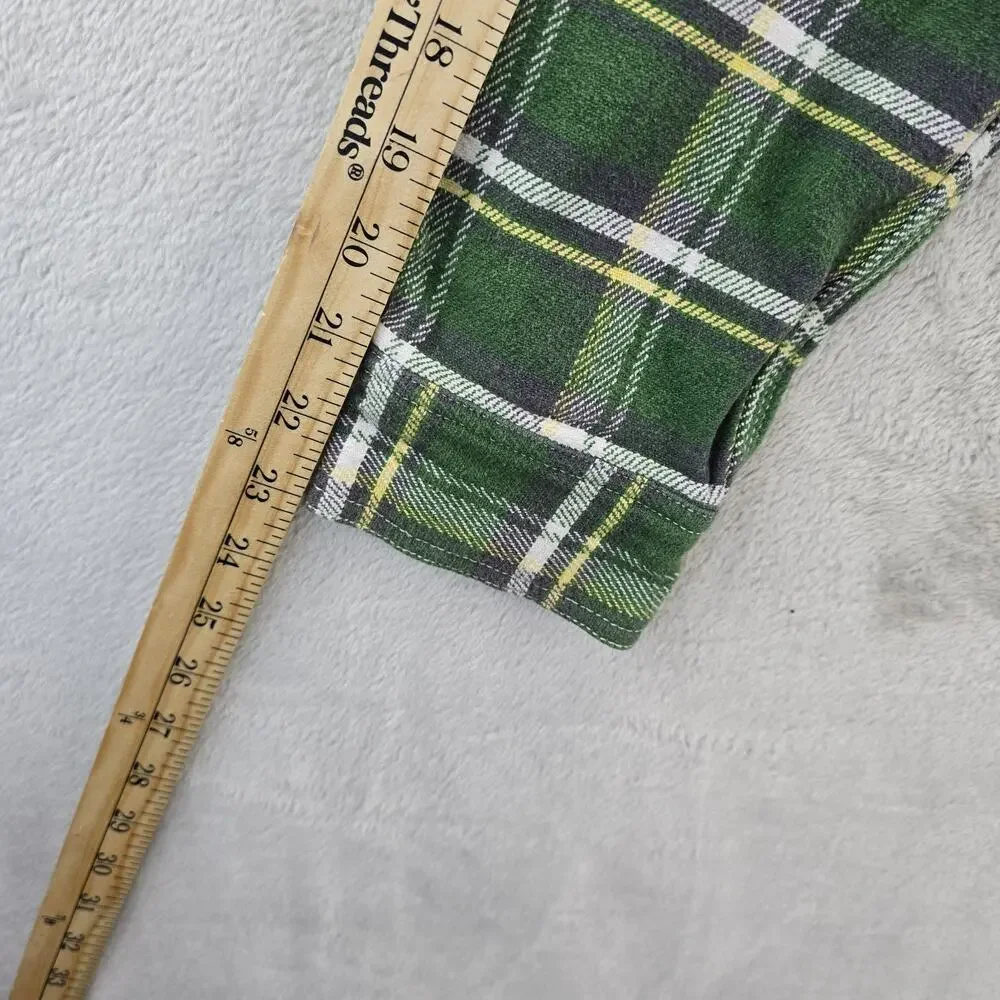 Fabrics Bronx Flannel Shirt Youth XL Green Plaid Union Made Sanforized Vintage